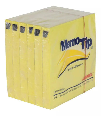 6 Notas Adhesivas Amarillas Memotip 100c/u Block 7.62x7.62cm - Janel - vista lateral