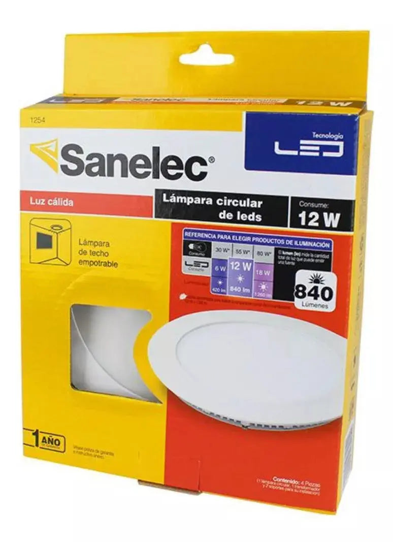 Panel Circular Led Empotrar Luz Calida Sanelec 12w Luminario - Sanelec - detalle