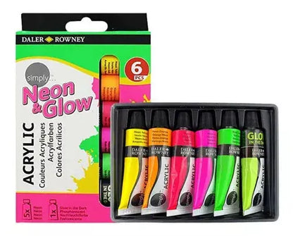 Set 6 Pintura Acrílica Neón Tubo Daler Rowney Simply 12ml - daler rowney - vista lateral