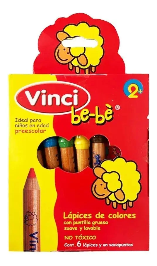 Set 6 Lápices De Colores Lavables Vinci Bebé + Sacapuntas - Vinci - vista lateral