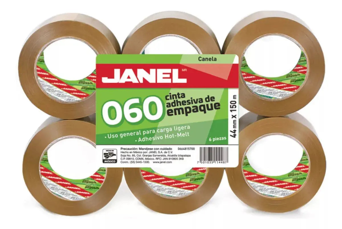 6 Pz Cinta Empaque Canela O Transparente Janel 060 48mmx150m Transparente - Janel - uso