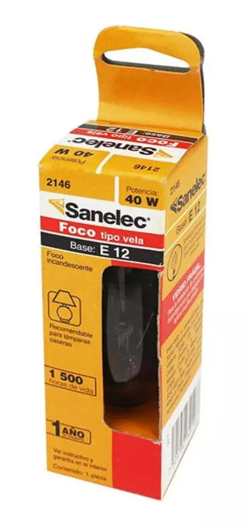 20 Pzs Foco Tipo Vela 40w Sanelec Candil Base E12 Luz Calida - Sanelec
