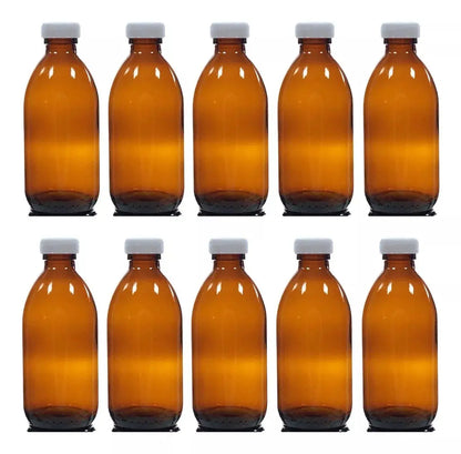 10 Pz Frasco Vidrio Botella Bala Envase Ambar Jarabe 250ml - Distenvases