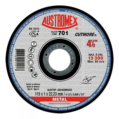 25 piezas Disco abrasivo tipo 41 grano 46 de 115 x 1 x 22.23 mm Austromex - Austrodiam - vista lateral