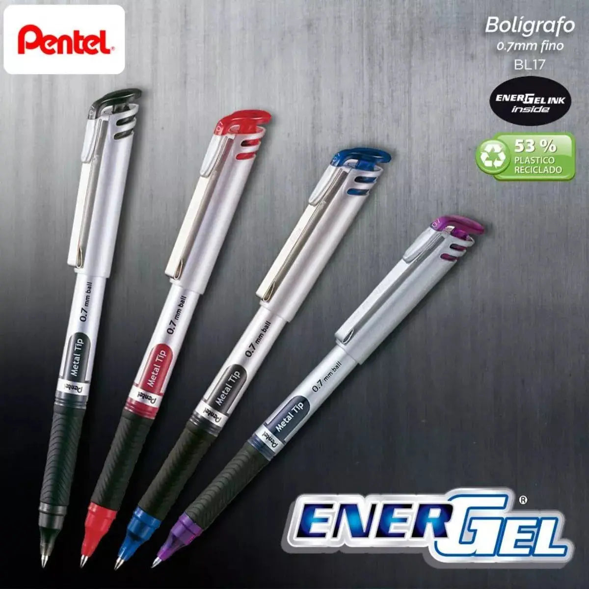 3 Bolígrafos Pentel Energel Tinta Gel Líquida 0.7 Mm Colores - Pentel - vista lateral