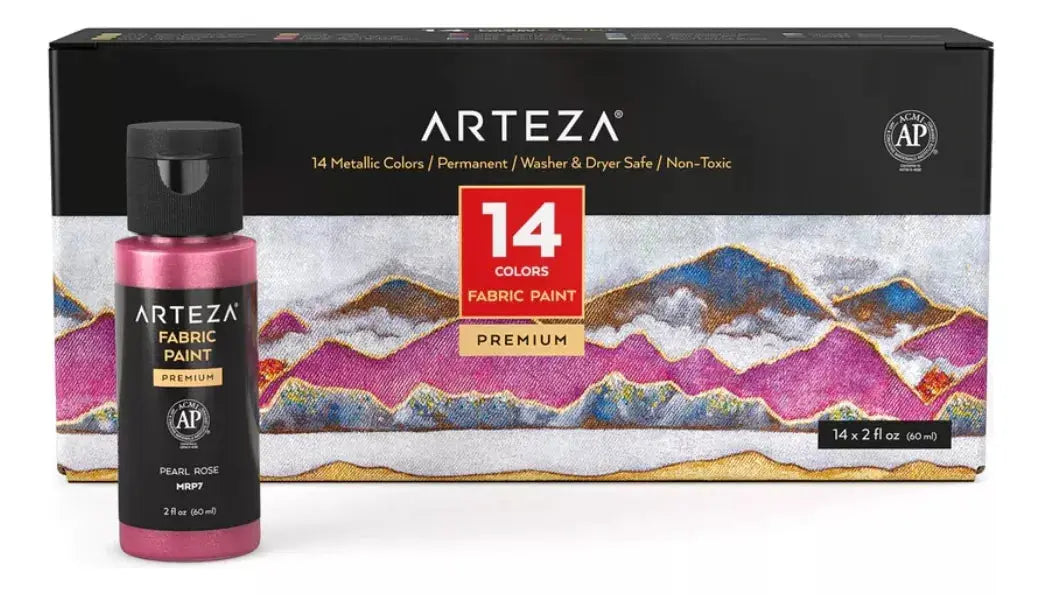 Set 14 Pinturas Arteza Tela Metalizadas Permanente 60ml - Arteza - detalle