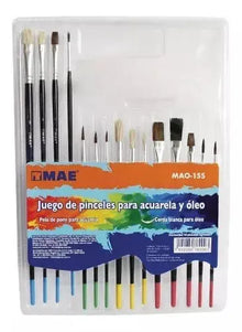 15 Pinceles Mixtos Acuarela Oleo Mae Pelo Pony - Mae
