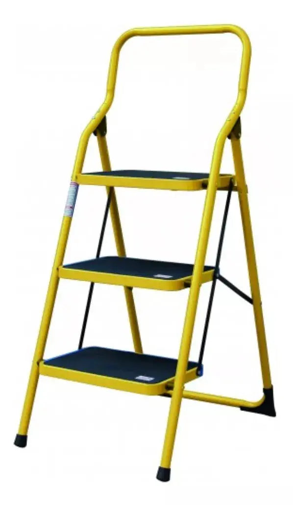 Escalera Personal Peldaños Acero 3 Escalones Amarilla - Politec