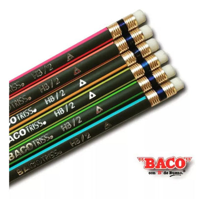 Bote 50 Lapices Madera Grafito Hb/2b Goma Borrar Baco Triss - BACO