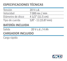 Esmeriladora Angular Inalambrica Aksi 4 1/2 20v 196031 - Aksi - vista lateral