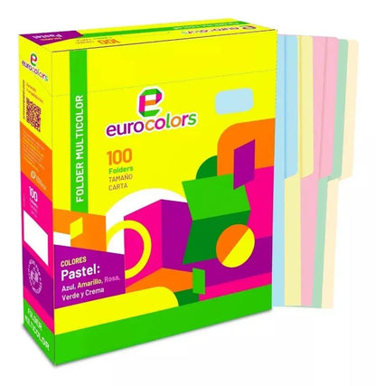 100 Folder Carta Multicolor Eurocolors Arcoiris Pastel - Eurocolors