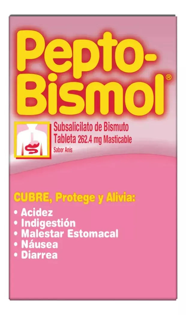 Pepto Bismol 4 Tabletas Masticables Cubre Protege Alivia - KCTS - detalle