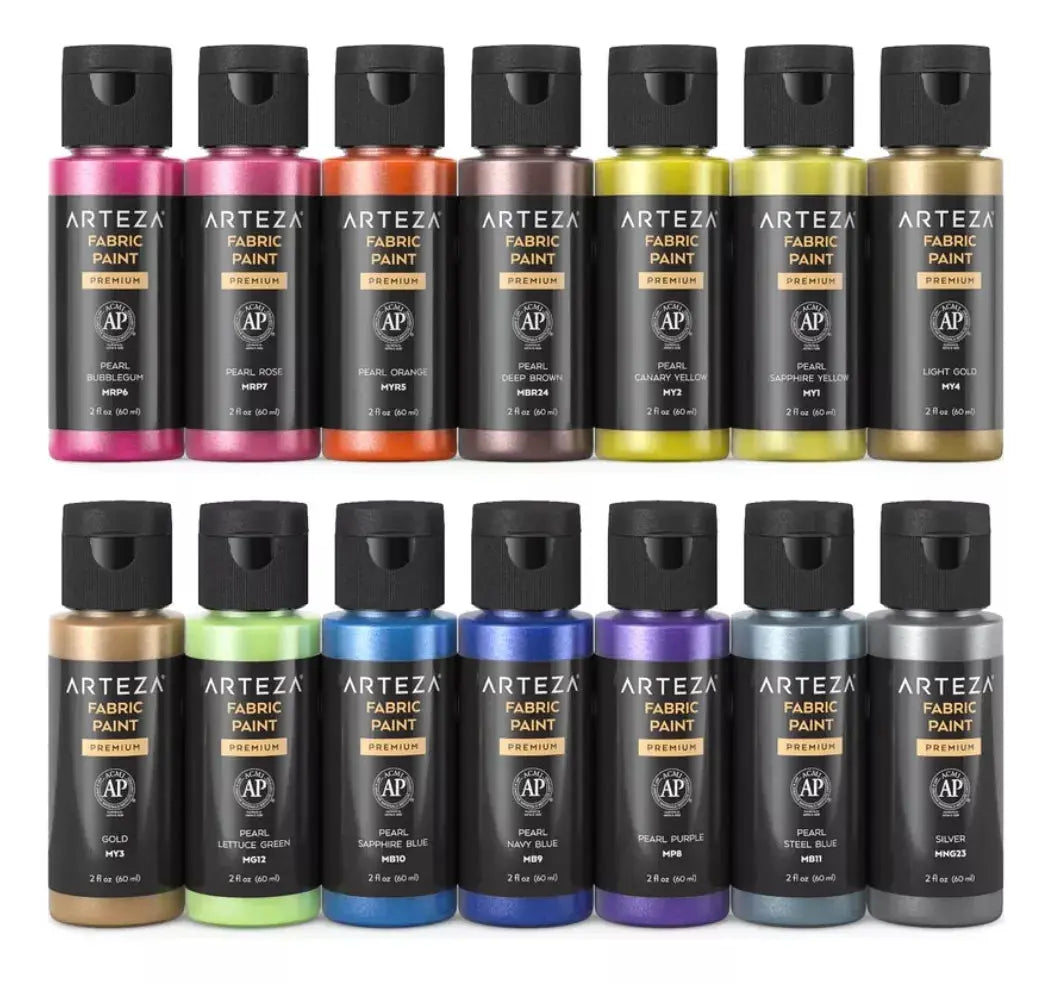 Set 14 Pinturas Arteza Tela Metalizadas Permanente 60ml - Arteza