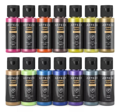 Set 14 Pinturas Arteza Tela Metalizadas Permanente 60ml - Arteza