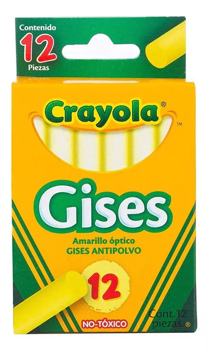 Caja 12 Gises Amarrillos Crayola Antipolvo Escolar Pizarron - Crayola - vista trasera