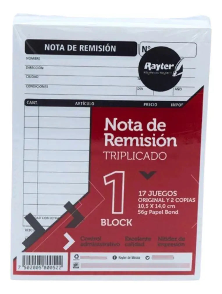 6 Block Nota Remisión Rayter Triplicado 1/4 /17 Juegos C/u - Rayter - detalle