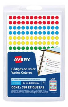 768 Etiquetas Redonda Multicolor Avery Permanente 0.6 Cm - Avery - empaque