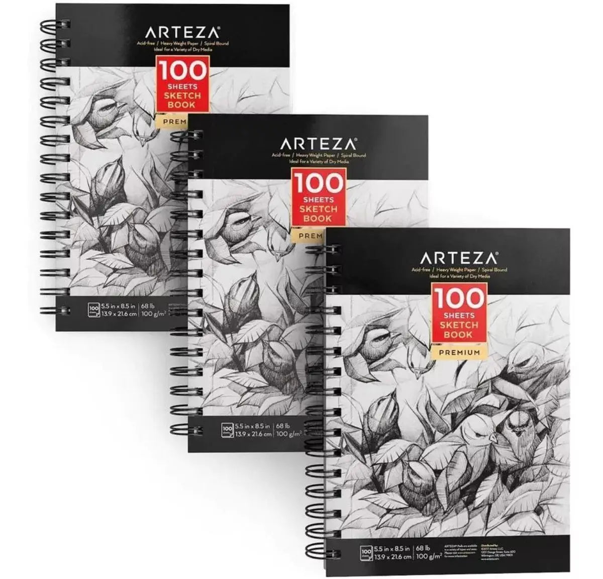 Pack 3 Blocs Dibujo Cuaderno Bocetos 100 Hojas Arteza - Coveme - vista lateral