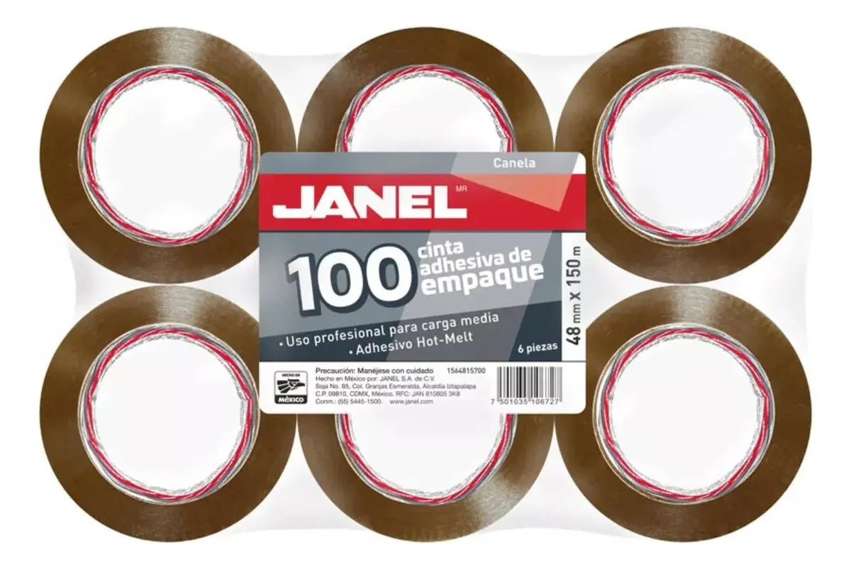 6 Pz Cinta Canela O Transparente Empaque Janel 100 48mmx150m - Janel - accesorios