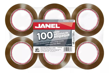 6 Pz Cinta Canela O Transparente Empaque Janel 100 48mmx150m - Janel - accesorios