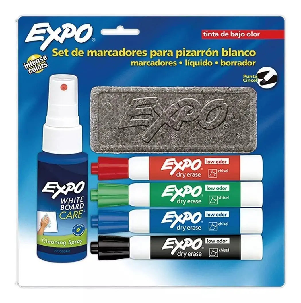 Kit 4 Plumones Pizarrón + Borrador + Liquido Limpiador Expo - Expo - contenido
