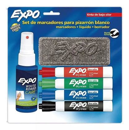 Kit 4 Plumones Pizarrón + Borrador + Liquido Limpiador Expo - Expo - contenido