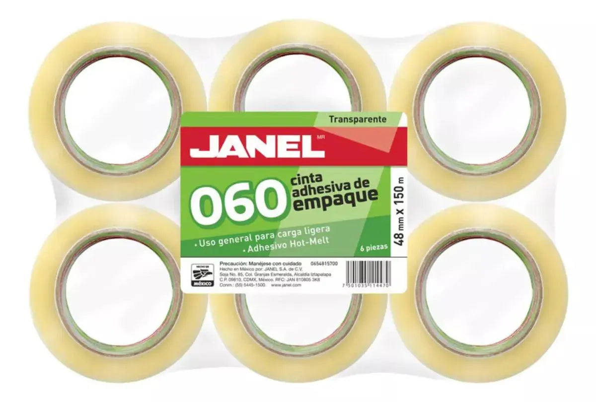 6 Pz Cinta Empaque Canela O Transparente Janel 060 48mmx150m Transparente - Janel - detalle