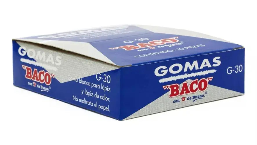 30 Gomas Blancas Plastica Baco Borrador Escolar Lápiz G30 - BACO