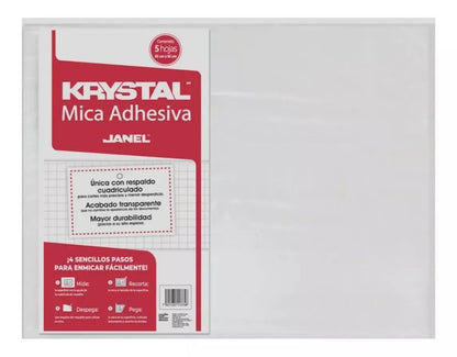 5pz Hojas Mica Forro Adherible Krystal Cuaderno Transparente - Janel - vista lateral