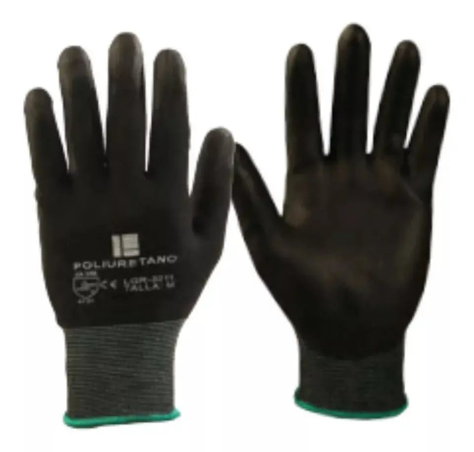 12 Guantes Seguridad Recubiertos Poliuretano Ribete Colores Extra Chico - Alyger - vista lateral