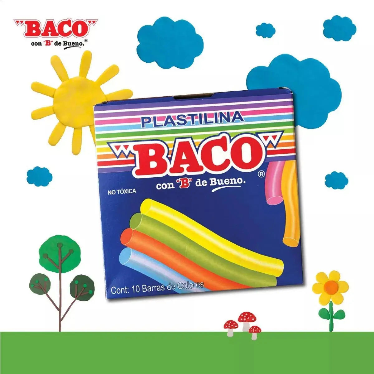 Caja 10 Barras Plastilina Baco Colores Surtidos Escolar - BACO
