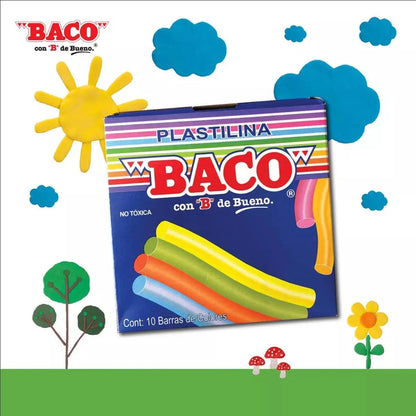 Caja 10 Barras Plastilina Baco Colores Surtidos Escolar - BACO