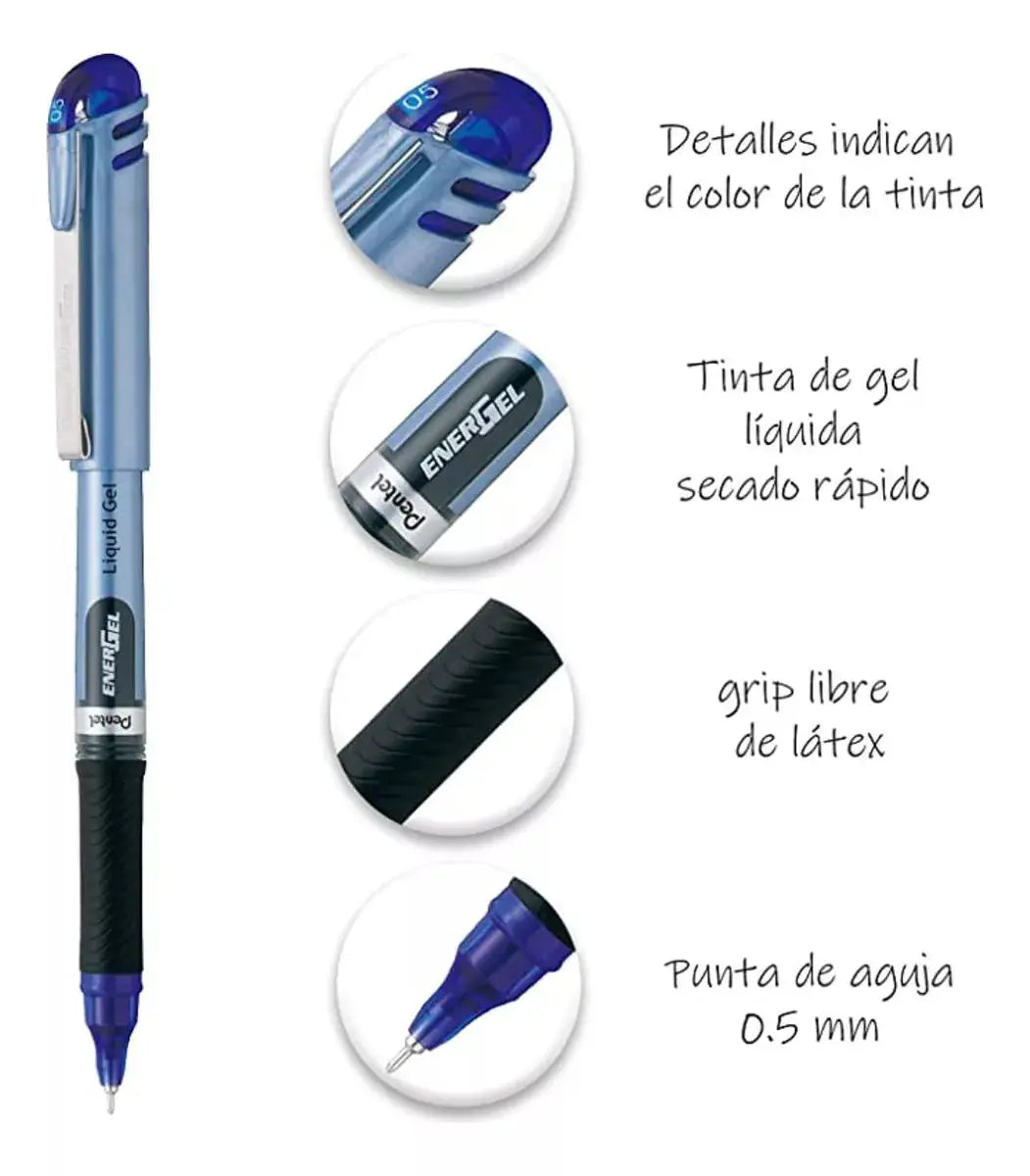 3 Bolígrafos Pentel Energel Tinta Gel Líquida 0.5mm Colores - Pentel - vista lateral
