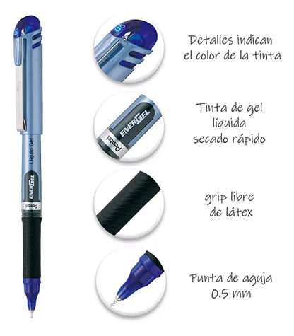 3 Bolígrafos Pentel Energel Tinta Gel Líquida 0.5mm Colores - Pentel - vista lateral