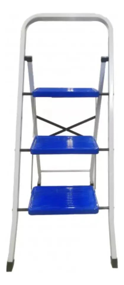 Peldaños 706798 Escalera Doméstica de Acero 3 escalones Blanco/Azul - Politec - vista lateral