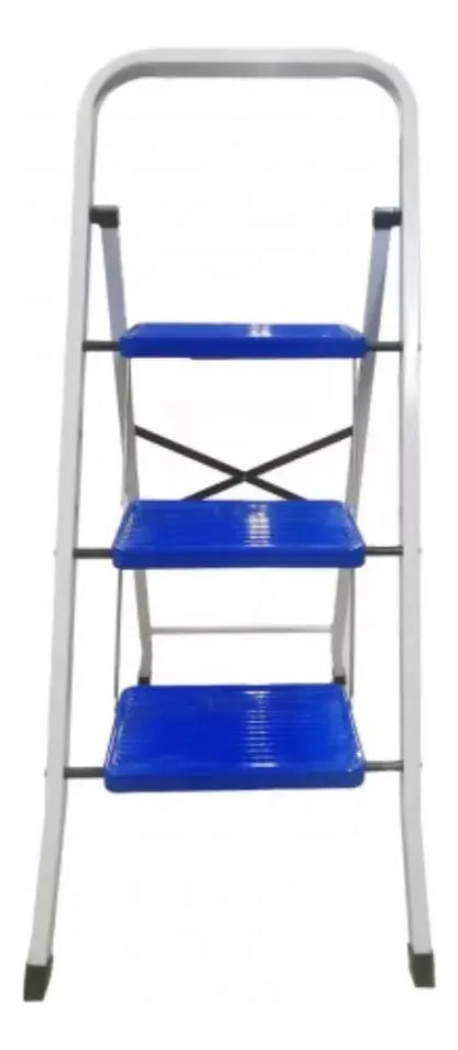 Peldaños 706798 Escalera Doméstica de Acero 3 escalones Blanco/Azul - Politec - vista lateral