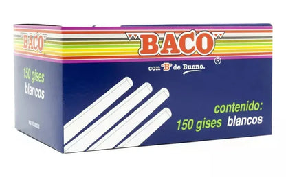 Caja 150 Gises Moldeados Color Blanco Baco Tizas Pizarron - BACO - empaque
