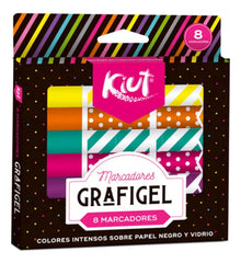 8 Marcadores Grafigel Kiut Colores Surtidos Dibujo Escritura - Kiut