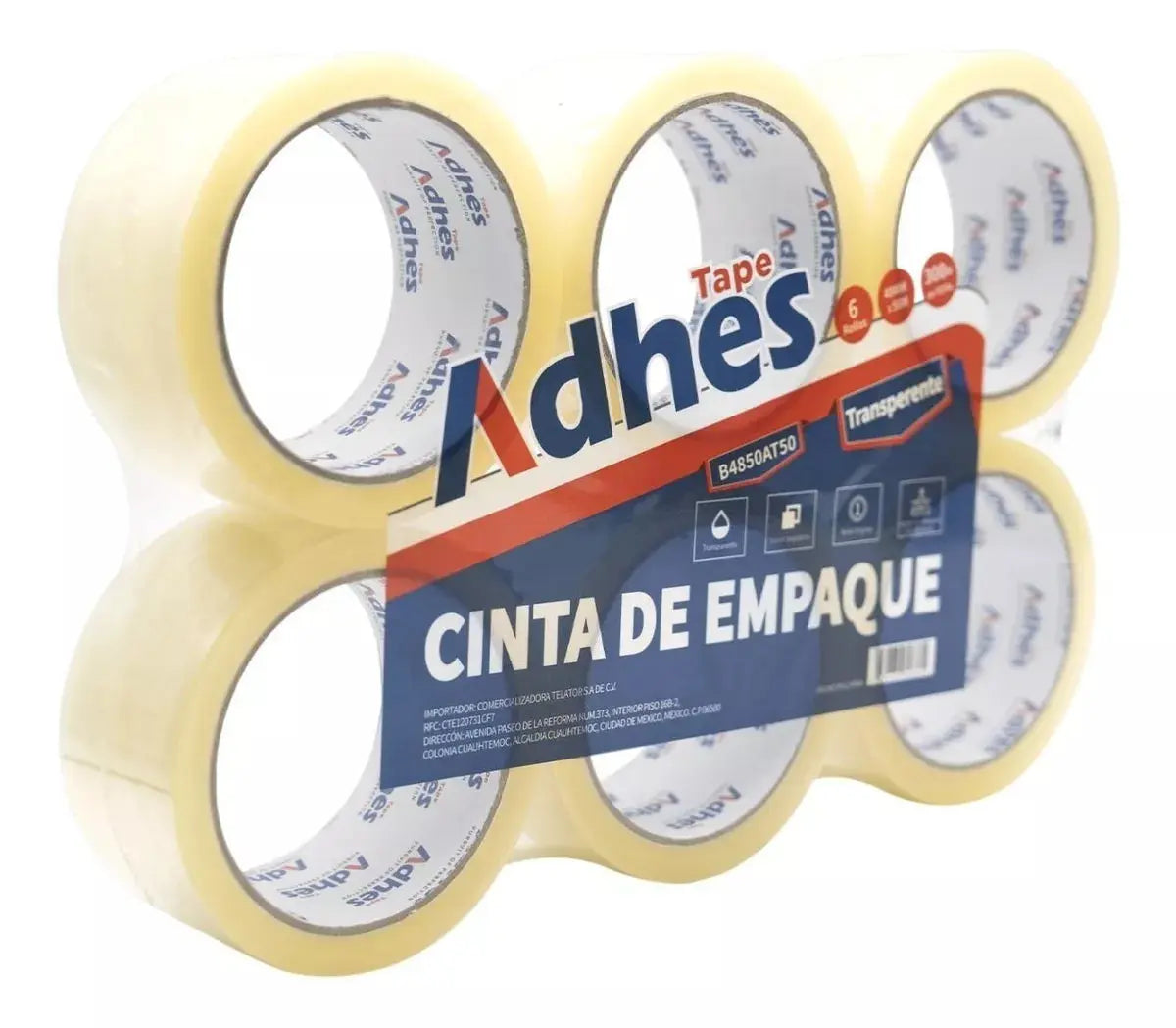 6pz Cinta Adhesiva Adhes Transparente Empaque Embalaje 50m - ADHES - detalle