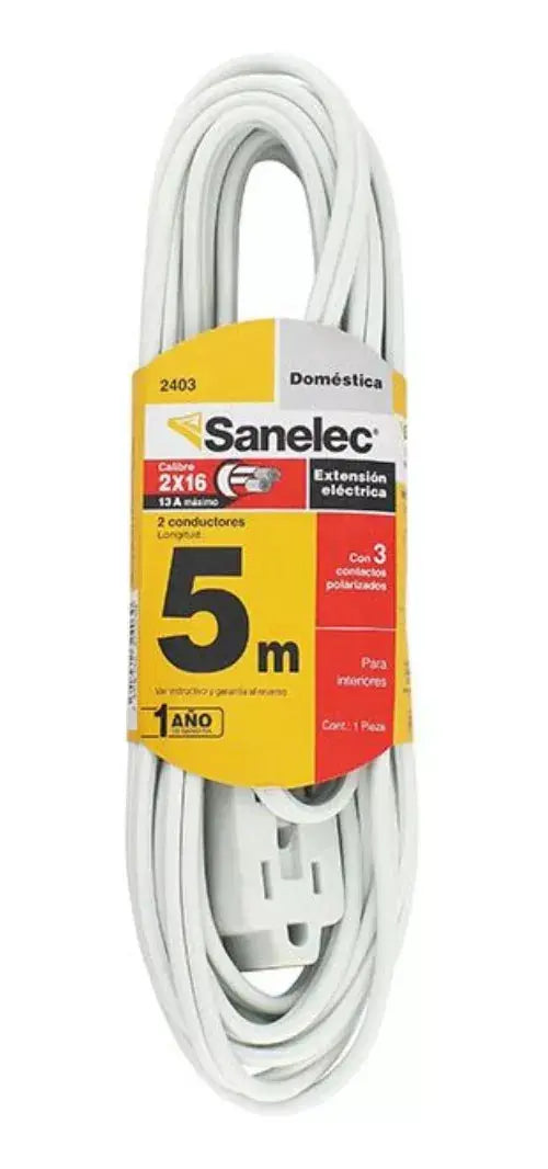Extensión Blanca Contactos Polarizados 5m Santul Uso General - Sanelec - detalle