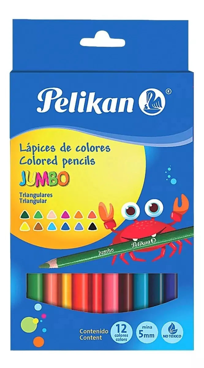 Caja 12 Lápices Color Jumbo Triangular Pelikan + Sacapuntas - Pelikan - empaque