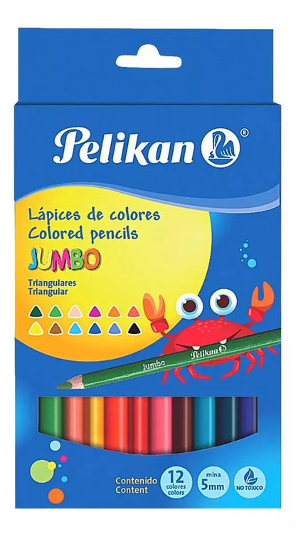 Caja 12 Lápices Color Jumbo Triangular Pelikan + Sacapuntas - Pelikan - empaque