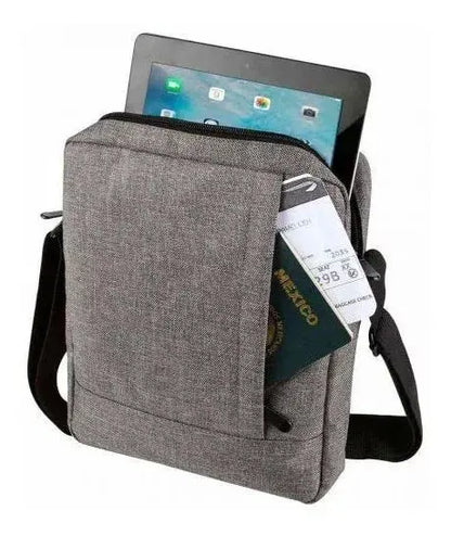 Mochila Mariconera Viaje Porta Tablet iPad Hombro Gris - Promoopcion