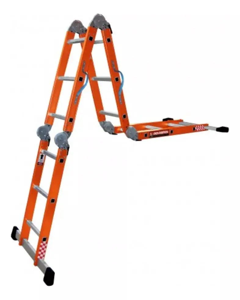 Escalera Acero Multiposiciones Peldaños Naranja 12 Escalones - Politec - vista lateral
