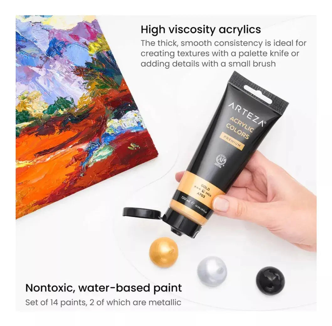 Set 14 Tubos Colores Vibrantes 120ml Pintura Acrílica Arteza - Arteza