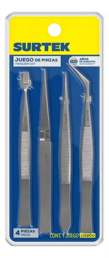 4 Piezas Pinzas Precision Surtek Tipo Tweezer Acero - Lock - vista lateral