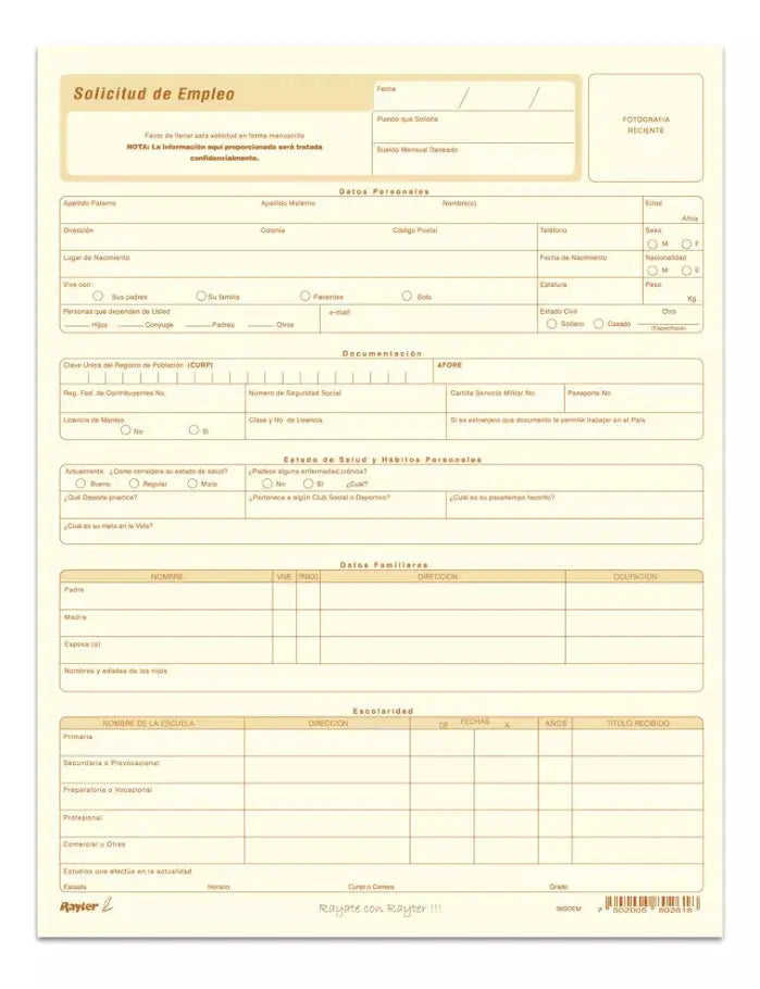 5 Blocks Solicitud Empleo Rayter Ahuesado C/25 Hojas C/u - Rayter - vista lateral