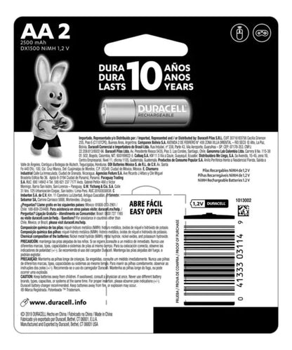 Pack 2 Pilas Recargables Duracell Nimh Modelo Aa 2500 Mah - KCTS - detalle