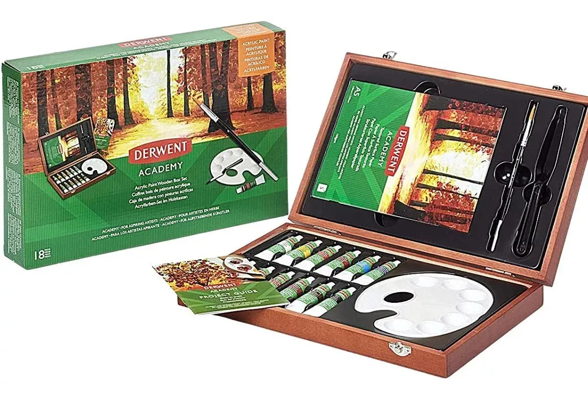 Set Regalo Madera Pintura Acrilica Tubo Derwent Academy 18 Piezas - derwent