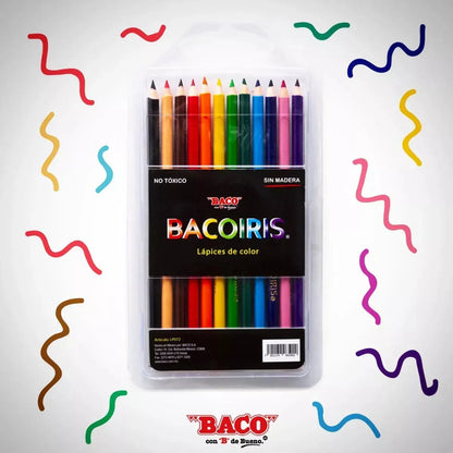 12 Lapices Colores Baco Largos Bacoiris Redondos Escolar - BACO - vista lateral